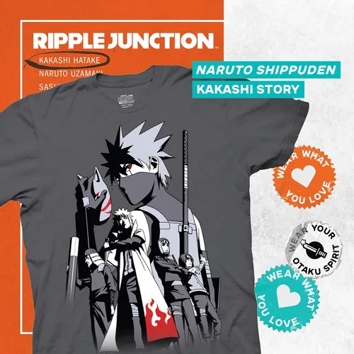 Miniatura 2 de Ripple Junction Naruto Shippuden - Camiseta de manga corta para hombre, Kakashi Hatake Story Anbu Hokage Cloak Crew con licencia oficial, Negro