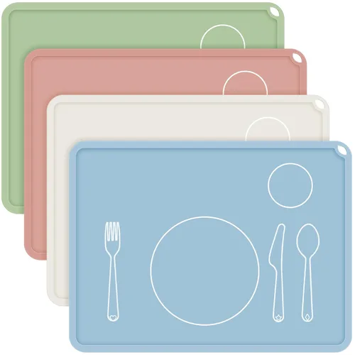 Miniatura 8 de Zhehao Montessori - Juego de 4 manteles individuales de silicona antideslizantes para niños, de 16 x 12 pulgadas, tapete de comida para bebés