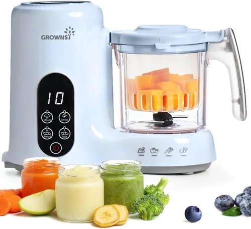 Miniatura 13 de GROWNSY Fabricante de Alimentos para Bebés con Cesta de Vapor, Procesador de Alimentos para Bebés de Un Paso, Vaporera, Puré, Licuadora