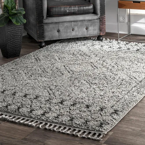 Miniatura 10 de Nuloom Vasiliki - Alfombra cuadrada de 6 pies, diseño de borla, suave y afelpada, resistente a las manchas, fácil de limpiar, duradera