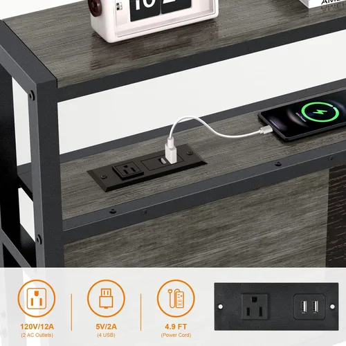 Miniatura 4 de Livofloral Cabecera de tamaño completo, cabeceros con estación de carga, puerto USB y luz LED, tablero principal con estante de almacenamiento de 2