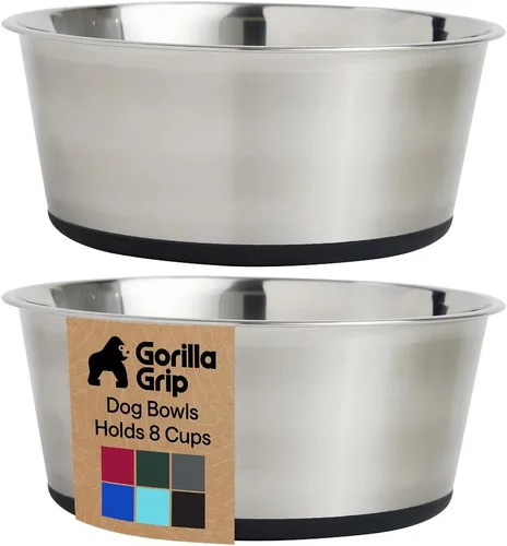 Miniatura 29 de GORILLA GRIP Tazones para perros, acero inoxidable 304 de grado alimenticio, con capacidad para 2 tazas cada uno (16 onzas líquidas) para alimentos