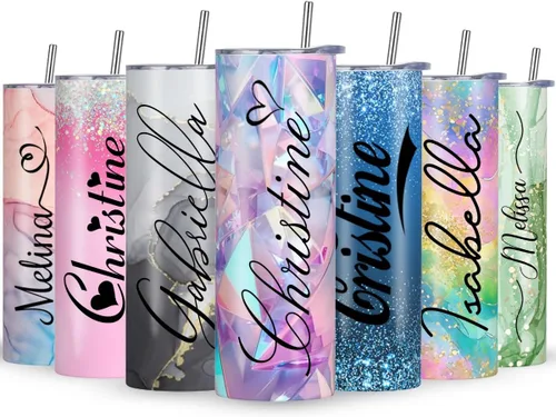 Miniatura 10 de Vaso personalizado con imagen personalizada con tapa de nombres de fotos y pajita, vasos delgados personalizados para mujeres y hombres, Navidad
