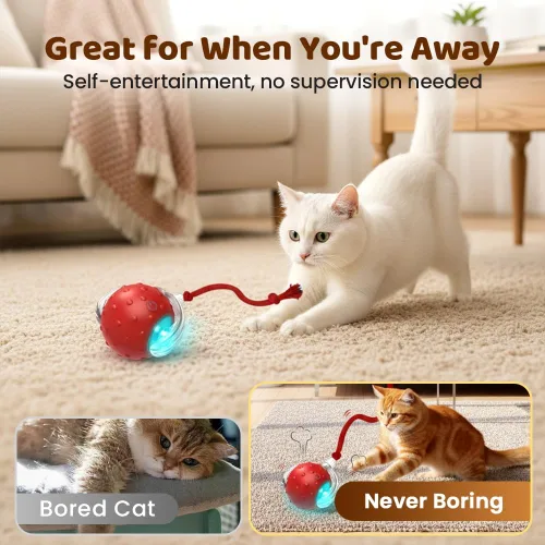 Miniatura 6 de Pelota de juguete interactiva para gatos de interior, conductor fuerte que rueda rápidamente en la alfombra, chirrido y activado por movimiento
