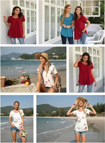 Miniatura 4 de CATHY Blusa cómoda de verano para mujer, manga corta, holgada, para usar con leggings