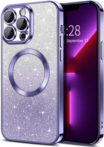 Miniatura 57 de Hython Funda para iPhone 13 Pro transparente con purpurina magnética [compatible con MagSafe] Protector completo de lente de cámara delgado