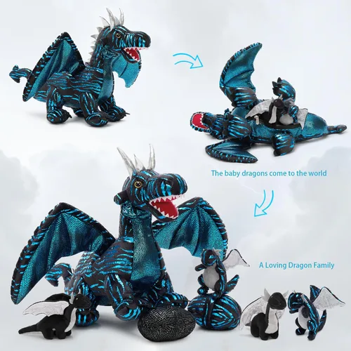 Miniatura 7 de MaoGoLan 7 animales de peluche gigantes de dragón, juguete de peluche de dragón de 22 pulgadas con 4 bebés y 2 huevos en el vientre de mamá, juego