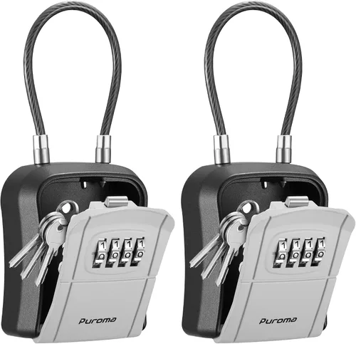 Miniatura 9 de Puroma Caja de seguridad, caja de cerradura portátil con mango de cable extraíble, caja de bloqueo de combinación reiniciable, caja de seguridad