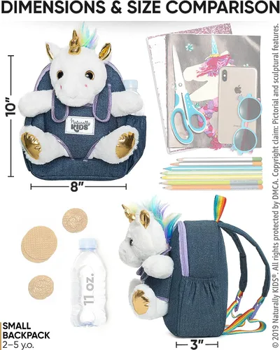 Miniatura 6 de Naturally KIDS Mochilas - Mochila para niños y niñas con animales de peluche - Regalos para niños y niñas de 3, 4, 5 años, 03 Unicornio Blanco