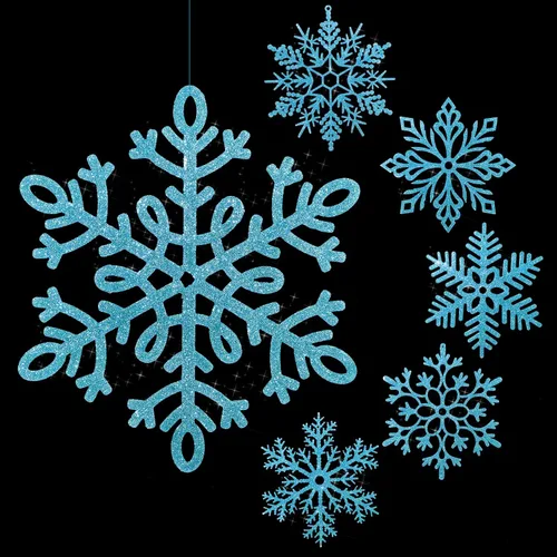 Miniatura 12 de Sratte Paquete de 24 adornos de copos de nieve grandes con purpurina de 12 pulgadas, decoración gigante de plástico para colgar en invierno, Plata