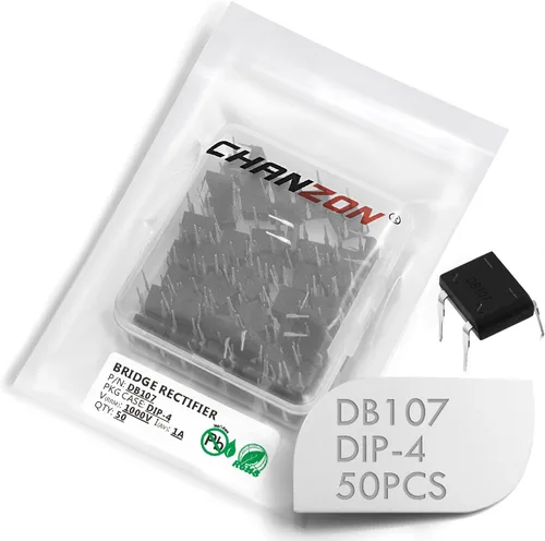 Paquete de 50 unidades Chanzon DB107 Puente Rectificador Diodo 1A 1000V DIP-4 (DB-1) Monofásico, Onda Completa 1 Amp 1000 Voltios Diodos de Silicio