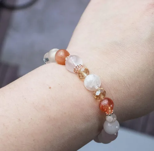 Miniatura 115 de Precious Gemstone Natural Crystal Healing Bracelet, Rutilated Quartz, Moonstone, Quartz Handmade Original Design Bracelet