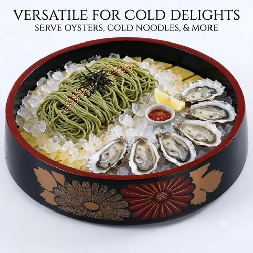 Miniatura 5 de Bandeja redonda para servir sushi con tabla de drenaje, plato de sashimi japonés de 9.4 pulgadas, cuenco de exhibición de mariscos de melamina