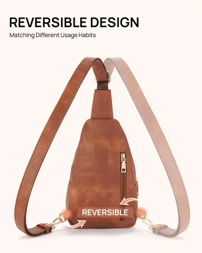 Miniatura 181 de Telena Riñonera pequeña para mujer, de cuero, cangureras, bolsa de pecho para mujer