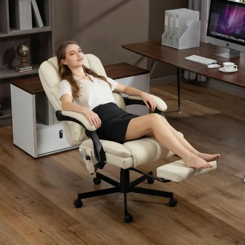 Miniatura 2 de Silla de oficina de masaje con reposapiés, 6 puntos de vibración y Heaing, silla ejecutiva ergonómica de escritorio para oficina en casa