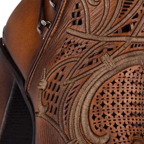 Miniatura 8 de Cuadra Botines para mujer en piel auténtica con bordado y cremallera marrón Marrón