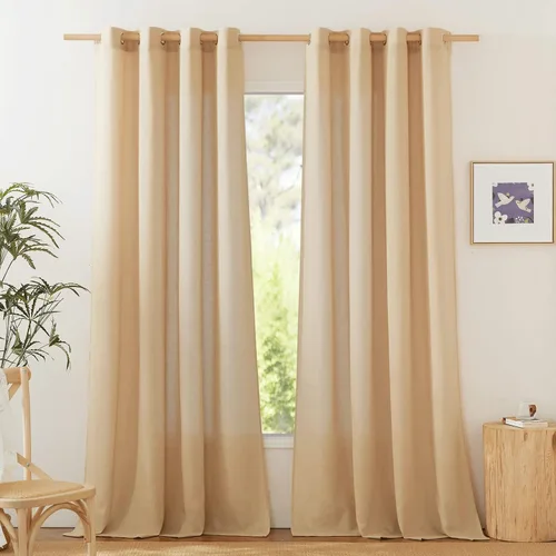 Miniatura 23 de NICETOWN Cortinas de lino natural con textura de lino para dormitorio, mezcla de lino rústica con ojales en la parte superior, semitransparentes