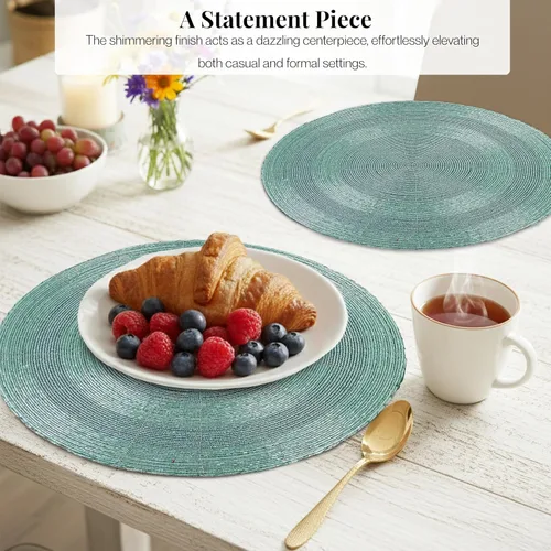 Miniatura 6 de Manteles individuales de 13 pulgadas con cuentas redondas para mesa de comedor - Manteles decorativos con cuentas de vidrio y respaldo de algodón