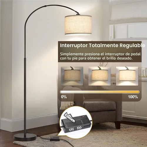 Miniatura 3 de Lámpara de pie regulable, lámpara de pie de arco con atenuador, lámpara de pie negra con pantalla colgante ajustable, luz de lectura alta sobre