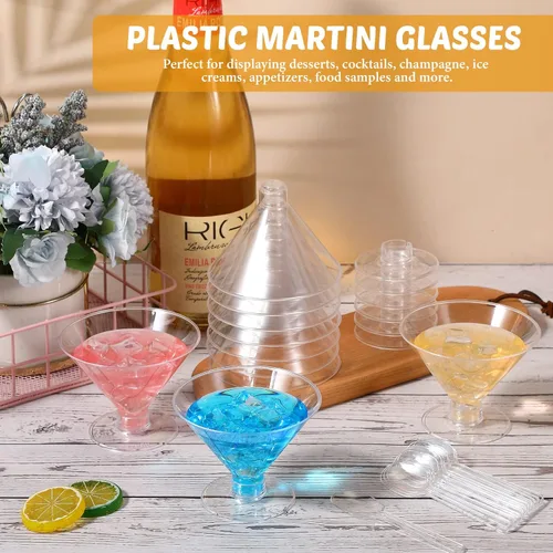 Miniatura 5 de Yinkin 50 tazas y 50 cucharas, vasos de martini de plástico desechables, vasos de cóctel, mini tazas de martini de plástico, vasos shot de postre