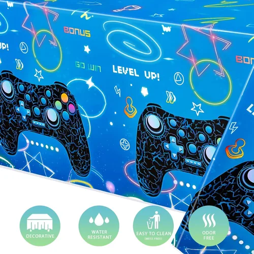 Miniatura 4 de WERNNSAI 2 PCS Mantel de Mesa de Videojuegos - Decoraciones de Fiesta Gaming Game On Level Up Mantel Rectangular Cubierta de Mesa para Niños Chicos