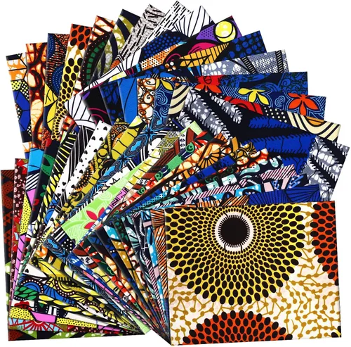 Miniatura 8 de Mixweer 40 piezas de tela de algodón africano de 10 x 10 pulgadas, paquetes de telas de acolchado Kente, cuadrados de cera africana Ankara