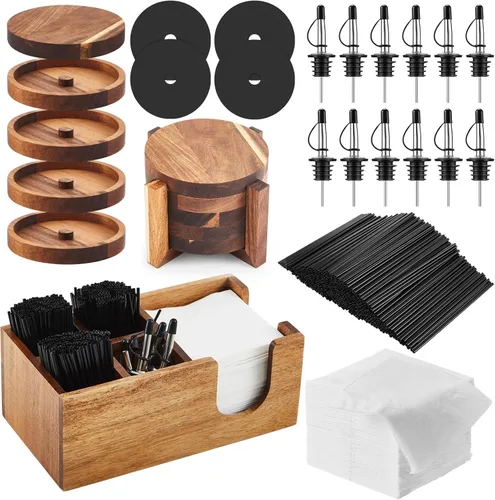 Miniatura 8 de Mifoci Juego de utensilios para bar con bandeja de vidrio de 3 niveles, herramienta para camarero con 12 piezas de vertedores clásicos de acero
