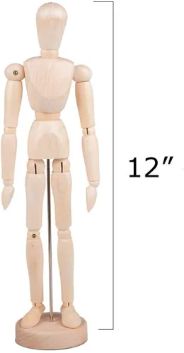 Miniatura 2 de Paquete de 2 maniquíes de madera de 12 pulgadas de alto de hombres y mujeres, maniquíes de artista con adornos de soporte, ideal para pintura