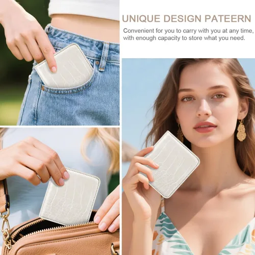 Miniatura 6 de Billetera para mujer, pequeña, plegable, para tarjetas de crédito, con bloqueo Rfid, de lujo, piel sintética, de cocodrilo, monedero pequeño