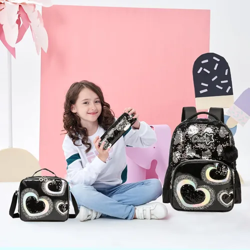 Miniatura 37 de Mochila para niñas de 16 pulgadas, mochilas para niñas para la escuela, mochila de lentejuelas con lonchera para estudiantes de primaria