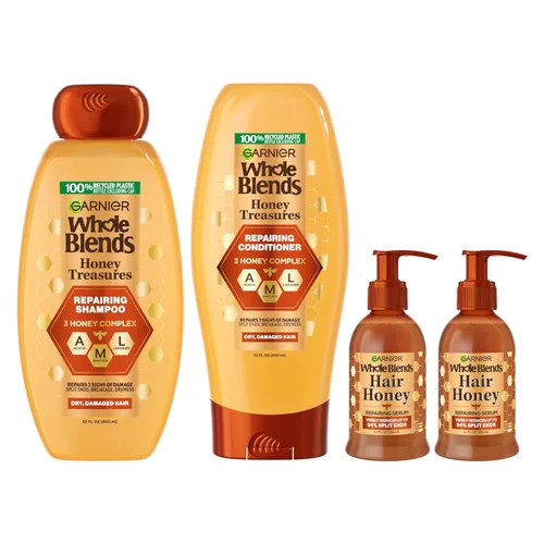 Miniatura 14 de Garnier Whole Blends Honey Treasures - Champú reparador, acondicionador + Miracle Nectar Leave-In Set para cabello seco y dañado (3 artículos), 1
