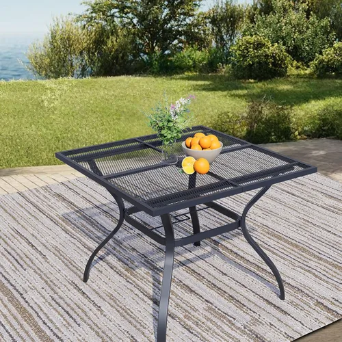 Miniatura 18 de 60" Round Outdoor Patio Table for 8, Metal Black Dining Table with Adjustable Umbrella Hole, Garden, Backyard & Deck Bistro Table
