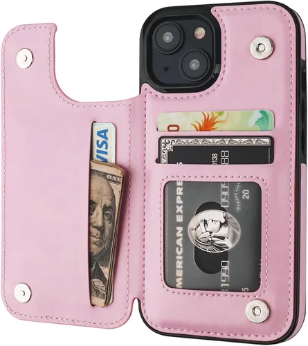 Miniatura 16 de ONETOP - Funda tipo cartera compatible con iPhone 15 con soporte para tarjetas, funda de piel sintética con ranuras para tarjetas, doble cierre Azul