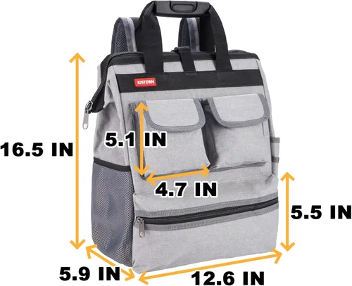 Miniatura 6 de Mochila para herramientas con respaldo acolchado para electricista, fontanero y reparador de cables y climas Gris