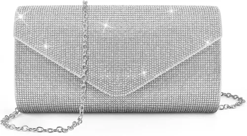 PACETAP Bolsos de mano con diamantes de imitación para mujer, bolsos de noche con purpurina brillante para fiesta de los años 20, boda, compromiso,