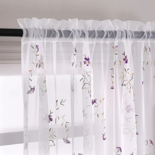 Miniatura 17 de Taisier Home Cortinas Traslúcidas Blancas Florales con Estampado de Flores y Bordado de Enredaderas para Dormitorio, Cortina con Bolsillo
