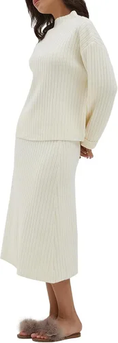 Miniatura 3 de CHYRII Womens Fashion Two Piece Outfits Mock Neck Oversized Sweater Tops Skirt Sets Sweater Dress Lounge Set