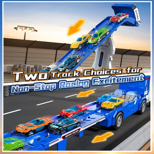 Miniatura 3 de Juguetes de camiones de transporte para niños de 3, 4, 5, 6 y 7 años, juego de camiones transportadores con pista de carreras y 12 juguetes de autos