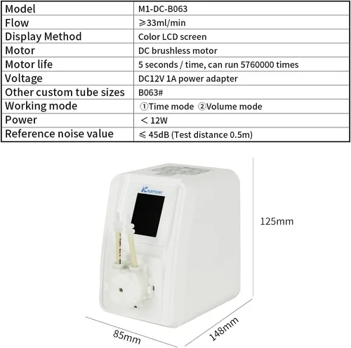 Miniatura 3 de Kamoer Bomba peristáltica inteligente M1-DC 12V motor DC variable bajo flujo programable dosificación líquida dosificadora bomba con control