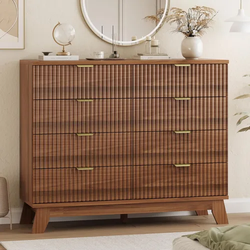 Miniatura 24 de Xixini - Cómoda moderna de madera acanalada para dormitorio, sala estar, pasillo o armario, para organizar y almacenar ropa o soporte de TV, 6 Roble