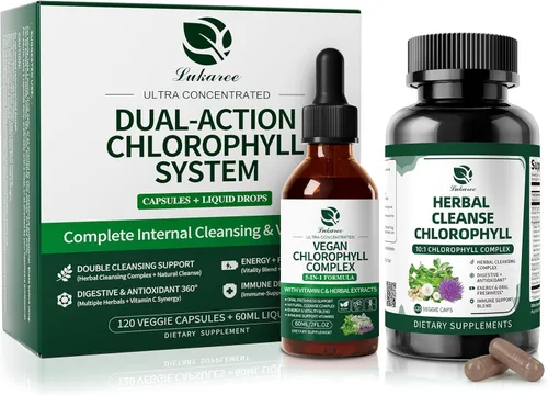 Lukaree Chlorophyll - Gotas líquidas y cápsulas combinadas, soporte de doble acción para limpieza, energía y frescura oral, apoyo inmunológico,