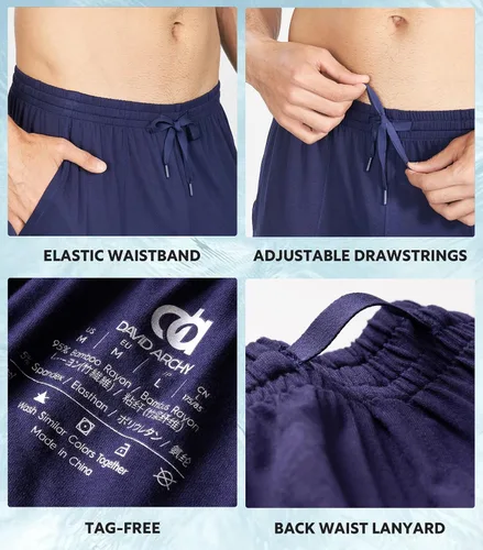 Miniatura 4 de DAVID ARCHY - Pantalones cortos de pijama para hombre de bambú y rayón, cómodos, transpirables, con bolsillos, para dormir, pack de 2