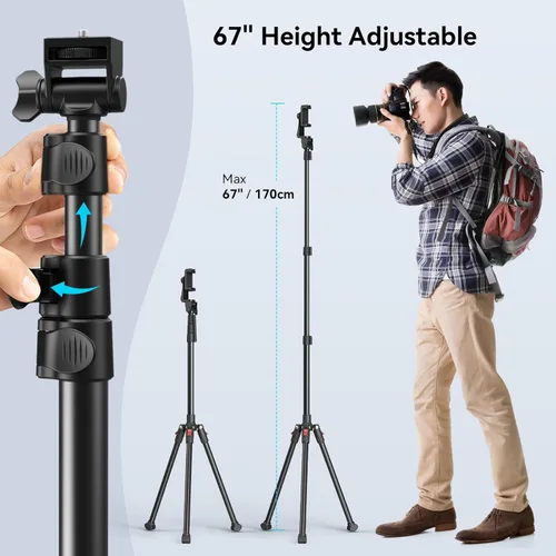 Miniatura 3 de SmallRig Trípode de teléfono con control remoto, trípode de 67 pulgadas para cámara plegable inversa, soporte de trípode universal para soporte