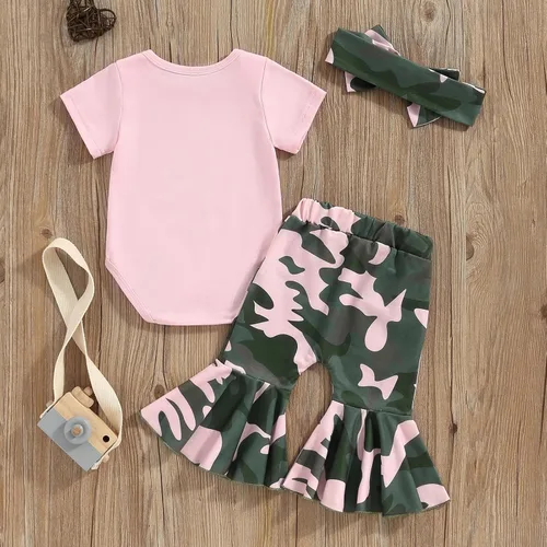 Miniatura 10 de Sejardin Ropa de verano para bebé y niña, recién nacida, manga corta, con letras, mameluco elástico con diadema