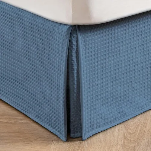 Miniatura 4 de MIYE Falda de cama plisada con tejido de gofre, volante de polvo a medida con caída de 12 pulgadas, ajuste fácil, lavable a máquina, sin esquinas
