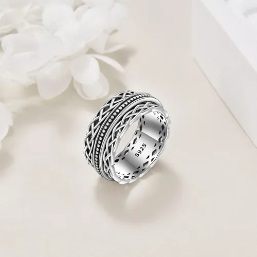 Miniatura 30 de YAFEINI Anillo giratorio de plata de ley para mujer, nudo celta, girasol, margarita, corazón, árbol de la vida, joyería de regalo para mujeres