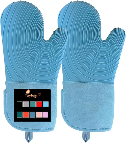 Miniatura 15 de Manoplas de horno de silicona, resistentes al calor, 500 °F, agarre duradero, antideslizante, manoplas de horno para cocina, resistentes al calor