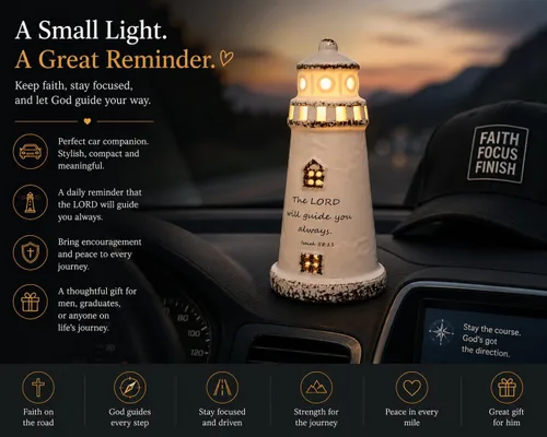 Miniatura 5 de DAILYBREAD Lámpara de faro cristiano, pequeña luz nocturna de cerámica con versículo de la Biblia, regalo de fe inspirador para niños, estudiantes