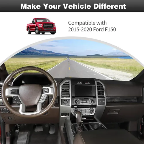 Miniatura 2 de CheroCar Para F150 - Panel de cubierta de consola central, accesorios de decoración para Ford F150 2015-2020, grano de madera negra..