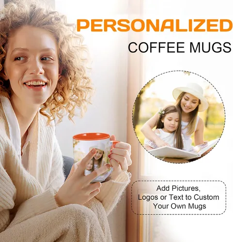 Miniatura 2 de Tazas de café personalizadas, taza de 11 onzas para mamá con nombre de imagen, tazas de café personalizadas para mamá de hija e hijo, taza de foto